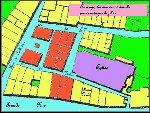 Plan du quartier des Cantoussès. Les parties en rouge sont des maisons qui ont été démolies